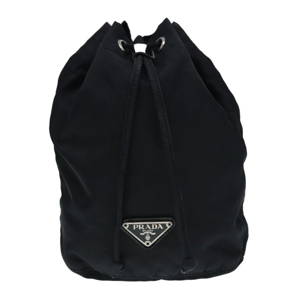 Prada Drawstring Pouch Nylon Black Silver Auth - image 2